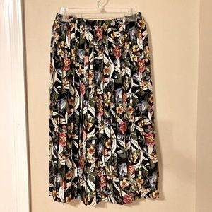 Vintage Floral Print Pleated Skirt